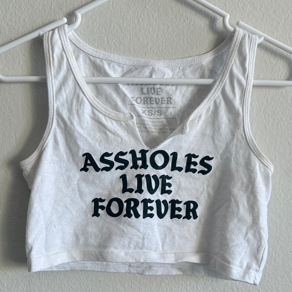 Assholes Live Forever White Graphic Crop Top